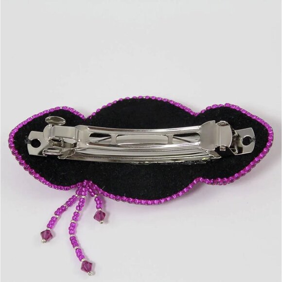 Fuchsia Beaded Hair Barrette, Handcrafted Bead Embroidery with Backing & Accent - Picture 2 of 3